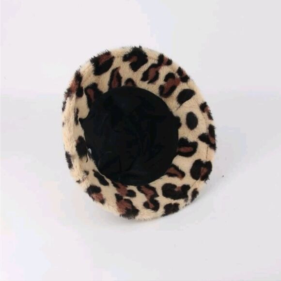 Leopard Print Fuzzy Bucket Hat - Picture 2 of 5